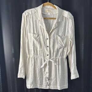 Elegant White Eyelet Button-Up Top